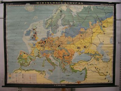 Schulwandkarte Wandkarte Europa Wirtschaft Europe economy 1954 1zu3Mio 212x158cm