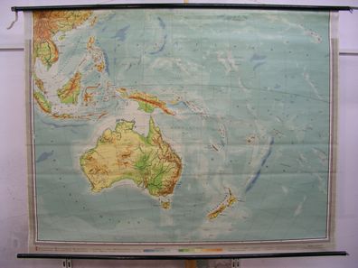 Schulwandkarte Wandkarte Karte Australien Neuseeland Südsee Pazifik 208x160 1957