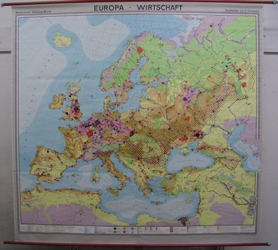 Schulwandkarte Wandkarte Karte Europa Wirtschaft Europe 1975 top 194x186cm map