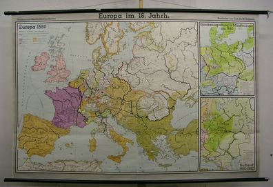 Schulwandkarte Wandkarte Karte Europa 16. Jh. Europe century 203x134 history 1966