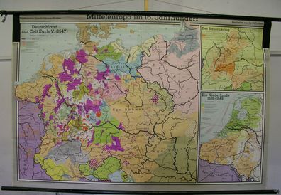 Schulwandkarte Wandkarte Mitteleuropa Europe Germany 16. Jh. century 201x133 map