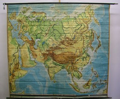 Schulwandkarte Wandkarte map Asien Asia Vintage 1949 + Europa Europe 215x182cm