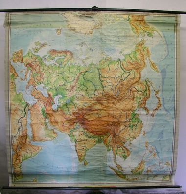 Schulwandkarte Wandkarte map Asien Asia Vintage 1960 + Europa Europe 207x209cm