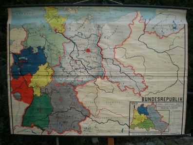Schulwandkarte Wandkarte map Karte Deutschland dreigeteilt ca1962 229x163 500T