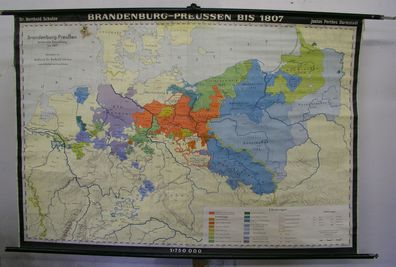 Schulwandkarte Wandkarte Karte Hohenzollern Preussen Preußen 1807 192x131c 1961