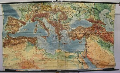 Schulwandkarte Wandkarte Mittelmeer Italien Afrika Meer Adria Alpen 254x149 1942