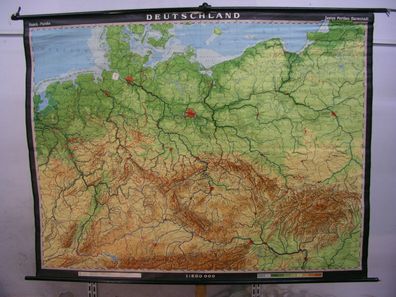 Schulwandkarte Wandkarte map Karte Deutschland Germany 37erGr 212x164 600T 1970