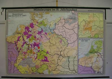 Schulwandkarte Wandkarte Mitteleuropa Europe Germany 16. Jh. century 201x134 map