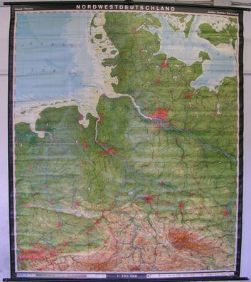 Schulwandkarte Wandkarte Schulkarte Karte Nordwestdeutschland 190x224 1971 map