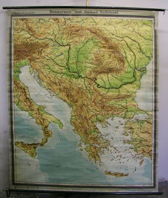 Schulwandkarte Wandkarte Tchechien bis Mittelmeer Rumänien Istanbul 181x219 1956