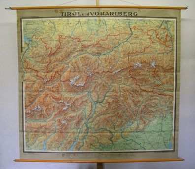 schöne Schulwandkarte Tirol und Vorarlberg Innsbruck Garda Alpen 202x189 1958