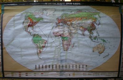 Schulwandkarte Wandkarte Weltkarte Karte Wirtschaft der Erde 15Mi 248x154 rissig