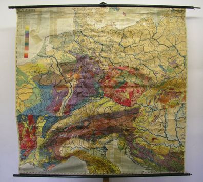 Schulwandkarte wunderschöne alte Europakarte Geologie 192x188 vintage map 1925