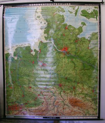 Schulwandkarte Wandkarte Schulkarte Karte Nordwestdeutschland 190x225 1971 map