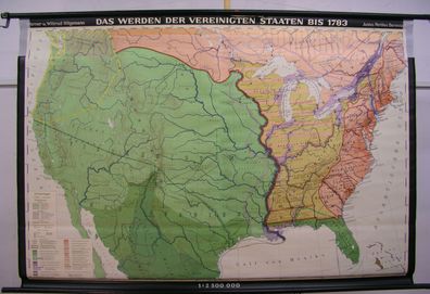 Schulwandkarte Wandkarte USA bis 1783 Spanien Indianer Stämme Siedler 195x134cm
