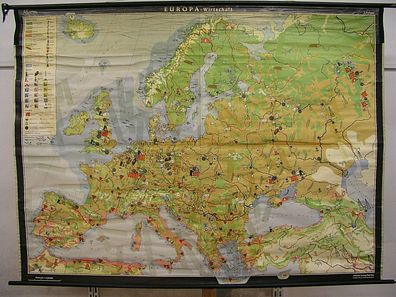 Wandkarte Europakarte Wirtschaft 219x163cm 1955 european economy school wall map