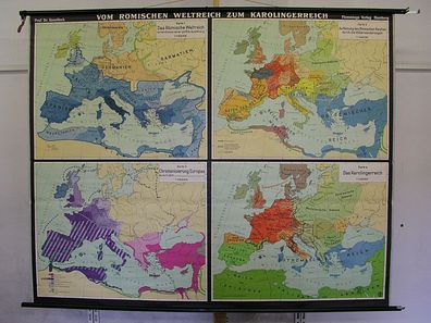Wandkarte Römisches Reich Karolinger 205x163 1955 vintage map Charlemagne