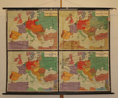 Wandkarte Geschichte Europas 205x164cm 1957 vintage european history maps Patina