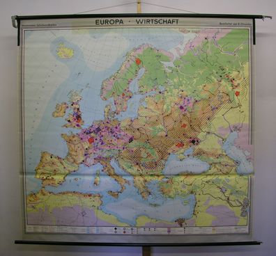 Wandkarte schöne Europakarte Wirtschaft Industrie Landkarte 1968 195x185 vintage