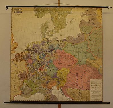 Wandkarte Deutschland im Mittelalter 1273-1437 188x194cm vintage middle age map