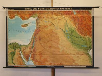 wall map Kuweit Bagdad Tel Aviv Jerusalem Damaskus Kairo Nikosia 194x131cm 1972