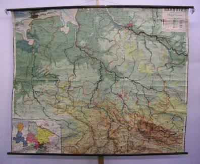 schöne alte Schulwandkarte Provinz Hannover 1910 221x181cm vintage map loft top