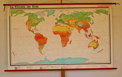 Weltkarte Erdkarte Vegetationskarte Klimakarte 202x124cm 1978 vintage world map