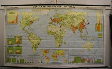 Wandkarte Weltbevölkerung Bevölkerung der Erde 237x141cm 1967 vintage wall map