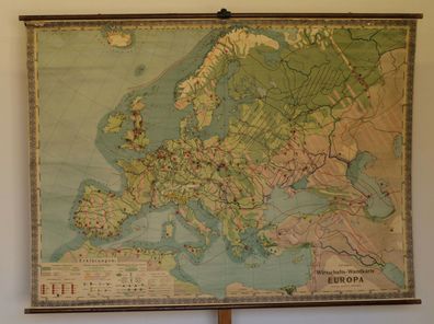 Wirtschaft-Wandkarte von Europa 214x157cm 1910 vintage economy europe wall map