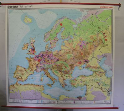 Wandkarte schöne alte Europakarte Wirtschaft Agrarindustrie 1980 196x184 vintage