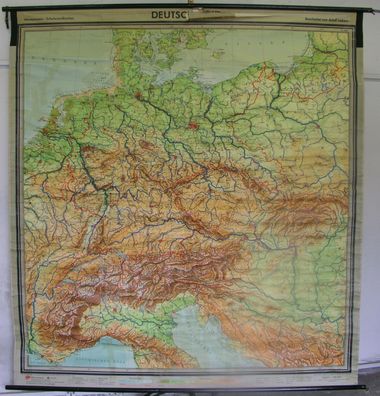 Wandkarte Deutschland Übersichtskarte Mitteleuropa Alpen 210x226cm 1961 vintage