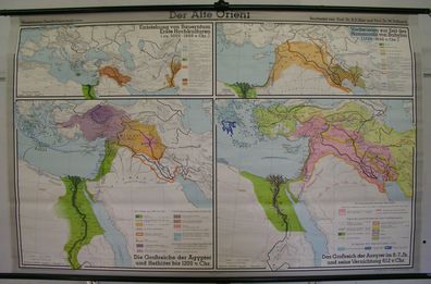 Schulwandkarte Asien Afrika Alte Orient Kultur 1969 Babylon Ägypten Nil 210x133