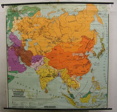Schulwandkarte Asien Staaten Wirtschaft 188x191cm vintage school wall map 1955