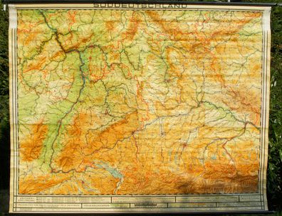 Schulwandkarte map Süddeutschland Bayern Baden München Alpen Alps 1955 231x185cm
