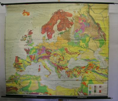 Schulwandkarte schöne alte Europakarte Geologie geology map 197x177 vintage 1961