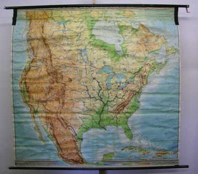 Schulwandkarte map Wandkarte Nordamerika America USA Kanada Canada 193x184c 1960