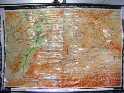 Schulwandkarte map Bayern Baden Württemberg Bodensee Alpen Reliefkarte 234x159cm