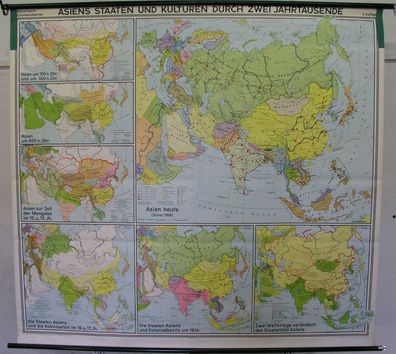 Schulwandkarte map Asien Asia Kultur culture 2000 Jahre Geschichte 210x194c 1968