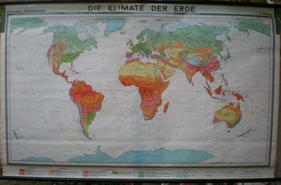 Schulwandkarte wall map Erde Earth Monde climate 18Mio 202x127cm 1965 vintage