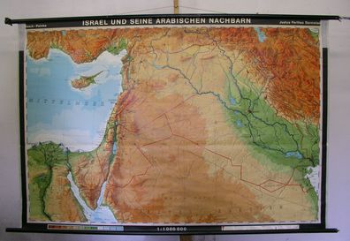 Schulwandkarte Israel Syrien Jordanien Antalya Irak Kuweit Zypern 197x132cm 1972