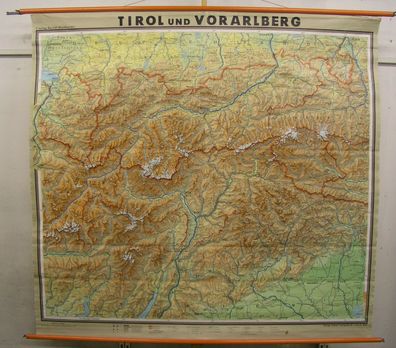 Schulwandkarte Karte Tirol Innsbruck Ortler Südtirol Trient Garda Alpen 198x186