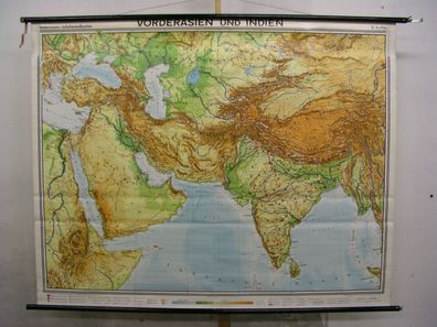Schulwandkarte Karte Vorderasien Indien Arabien Iran Persien Türkei 195x154 1967