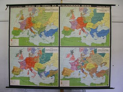 Schulwandkarte 204x162 vintage holy roman empire german kingdom history map 1960