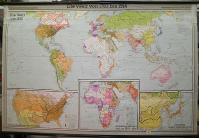 Schulwandkarte schöne alte Weltkarte 1783-1914 202x133cm vintage world map 1970