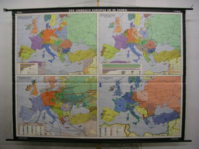 Schulwandkarte map Europa Europe 20. JH Krieg Tot WWI WWII ca 1964 239x178 Karte