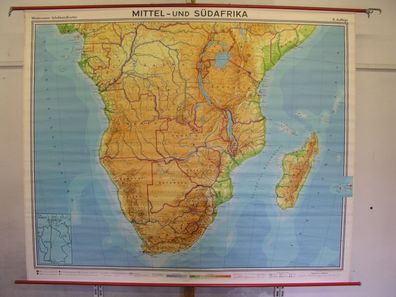 Schulwandkarte map Süd Afrika Africa South Kapetown Wüste Gold 3Mio 1972 210x174