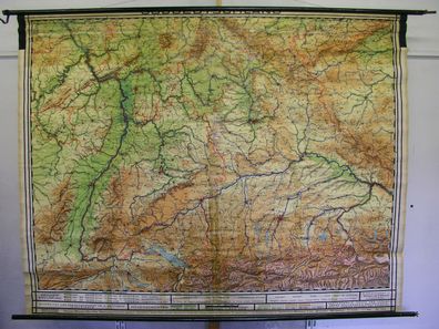 Schulwandkarte map Süddeutschland Bayern Baden München Alpen Alps 1955 234x182cm