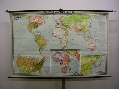Schulwandkarte schöne alte Weltkarte 1783-1914 205x134cm vintage world map 1970