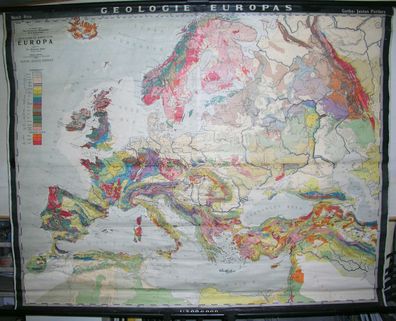 Schulwandkarte schöne alte Europakarte Geology Europe 1941 197x156cm vintage