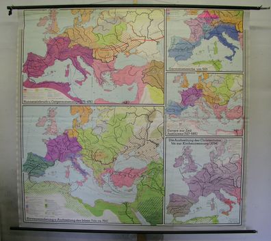 Schulwandkarte schöne alte Römische Weltreich-Franken 199x190cm 1966 vintage map